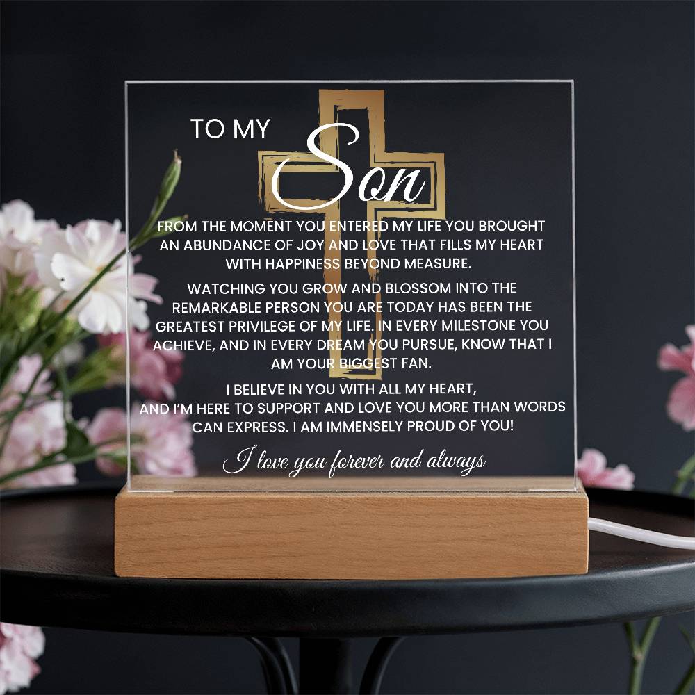 Son Gift--So Proud Of You Cross Acrylic Plaque |Promotion Gift |Gift for Son| Grad Son Gift| Christmas Gift for Son| Gift from Mom,| Gift from Dad