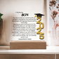 Graduation Gift for Son  Nightlight Acrylic Plaque Promotion Gift 2025 Graduation Son gift for him Going away gift for Child Keepsake