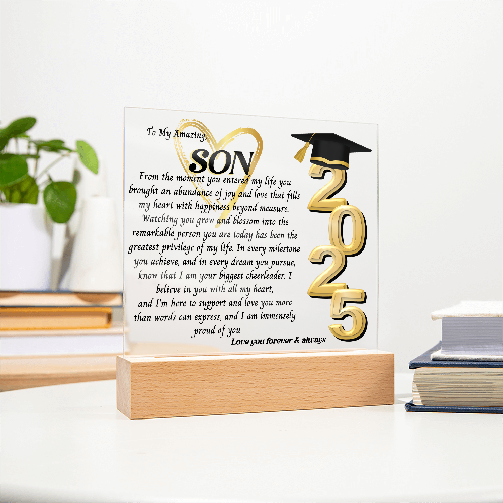 Son Graduation Gift-So Proud Of You Acrylic Plaque Promotion Gift, Gift for Son, Grad Son Gift, Christmas Gift, Gift from mom, gift from Dad
