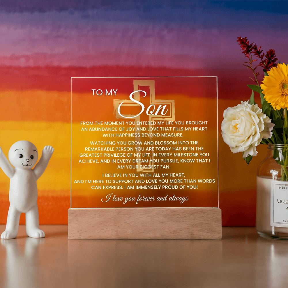 Son Gift--So Proud Of You Cross Acrylic Plaque |Promotion Gift |Gift for Son| Grad Son Gift| Christmas Gift for Son| Gift from Mom,| Gift from Dad