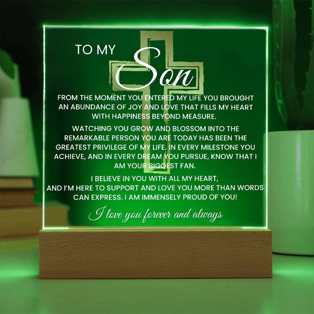Son Gift--So Proud Of You Cross Acrylic Plaque |Promotion Gift |Gift for Son| Grad Son Gift| Christmas Gift for Son| Gift from Mom,| Gift from Dad