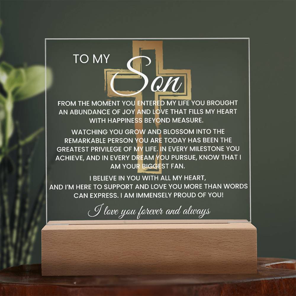 Son Gift--So Proud Of You Cross Acrylic Plaque |Promotion Gift |Gift for Son| Grad Son Gift| Christmas Gift for Son| Gift from Mom,| Gift from Dad