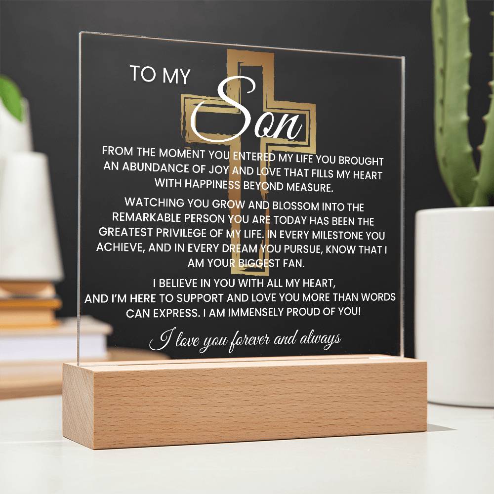Son Gift--So Proud Of You Cross Acrylic Plaque |Promotion Gift |Gift for Son| Grad Son Gift| Christmas Gift for Son| Gift from Mom,| Gift from Dad