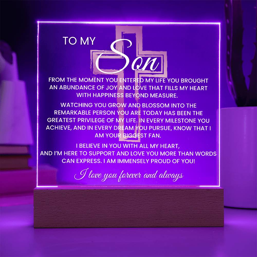 Son Gift--So Proud Of You Cross Acrylic Plaque |Promotion Gift |Gift for Son| Grad Son Gift| Christmas Gift for Son| Gift from Mom,| Gift from Dad