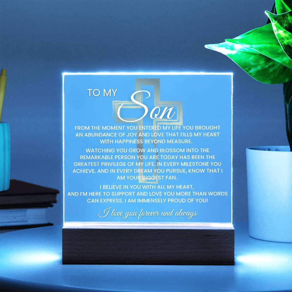 Son Gift--So Proud Of You Cross Acrylic Plaque |Promotion Gift |Gift for Son| Grad Son Gift| Christmas Gift for Son| Gift from Mom,| Gift from Dad