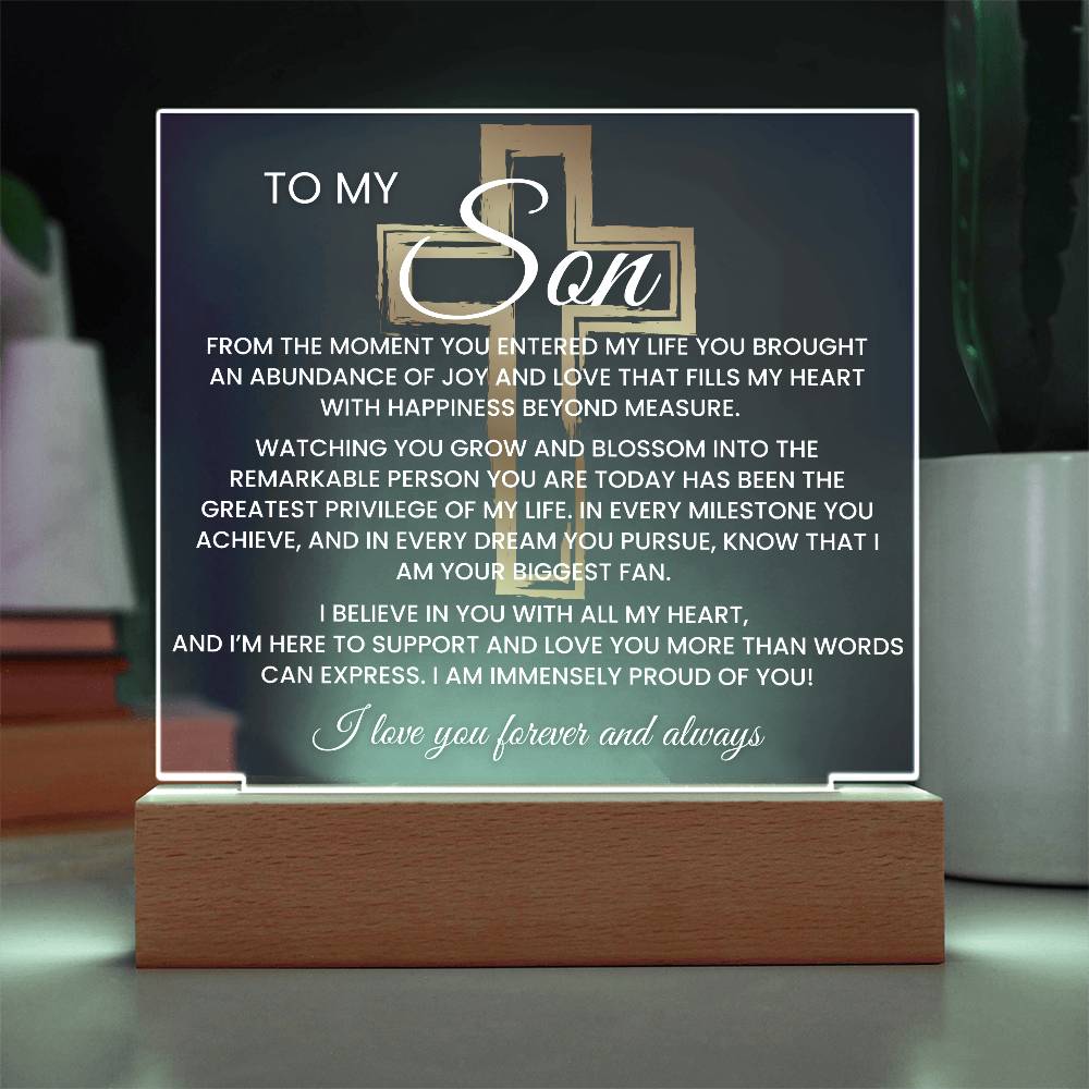Son Gift--So Proud Of You Cross Acrylic Plaque |Promotion Gift |Gift for Son| Grad Son Gift| Christmas Gift for Son| Gift from Mom,| Gift from Dad