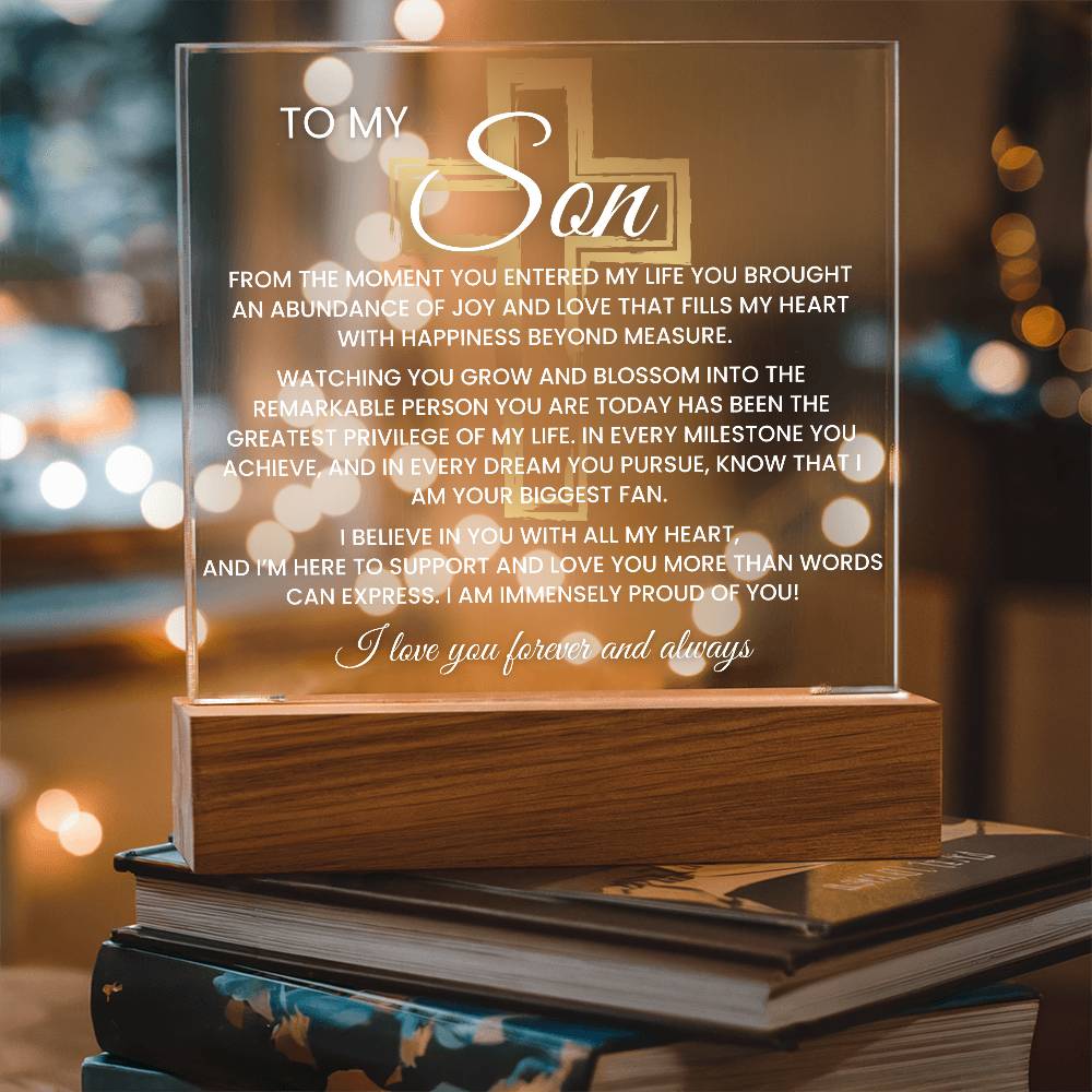 Son Gift--So Proud Of You Cross Acrylic Plaque |Promotion Gift |Gift for Son| Grad Son Gift| Christmas Gift for Son| Gift from Mom,| Gift from Dad